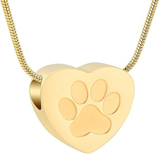 Paw Print Heart Gold Tone Bead