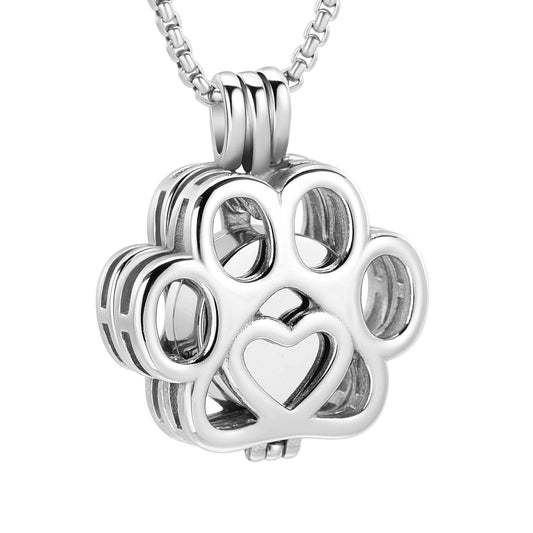 Paw Print Urn Pendant Silver Tone