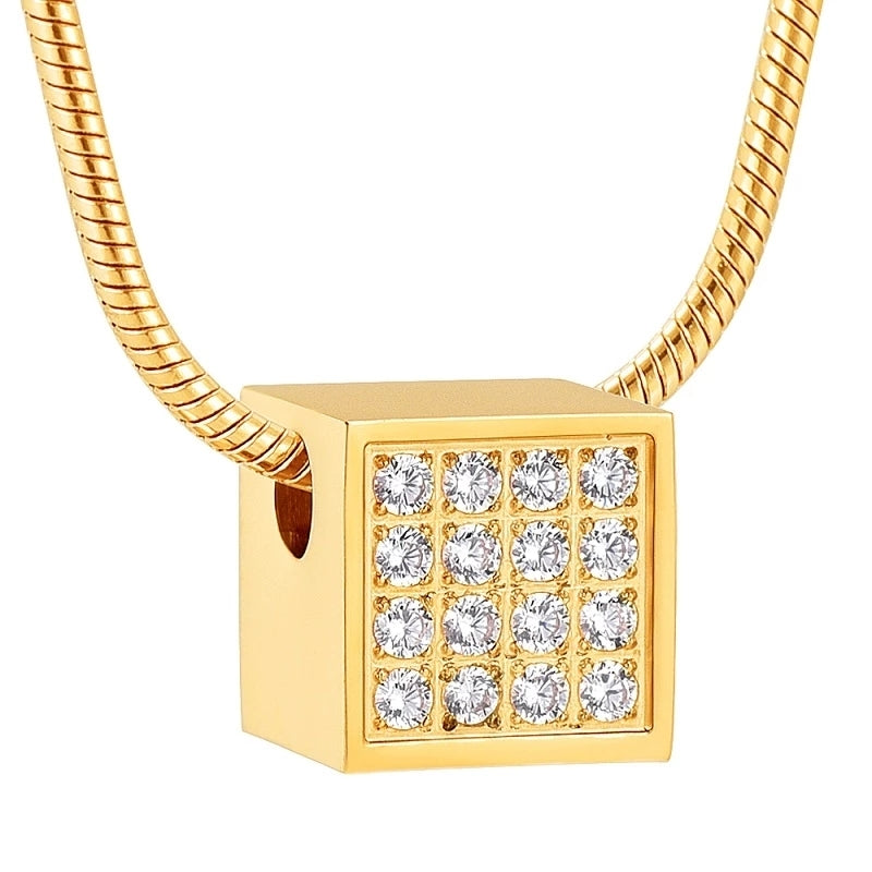 Square Diamante Gold Tone Pendant